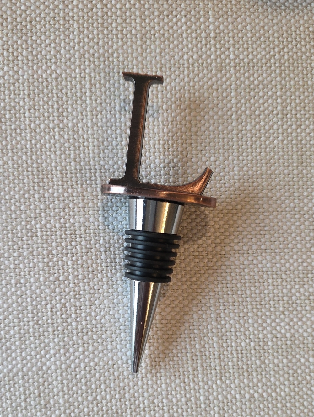 Monogram 'L' Metal Wine Bottle Stopper in Rose Gold and Silver